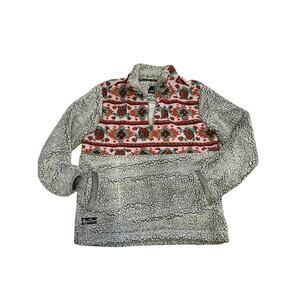 Simply southern pullover Sherpa jacket gray Zip Aztec Design Fleece Sz small